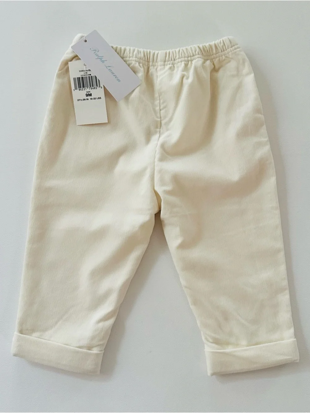 Ralph Lauren 9 Months Baby Boy Cream Soft Corduroy Pants NWT